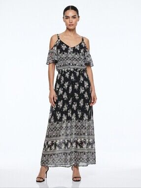 Danillo Boutique Black & White Cold Shoulder Boho Maxi Dress 16W